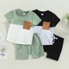 0-3 Years Children's Short-sleeved Shorts Stitching Suit Summer Solid Color Stitching