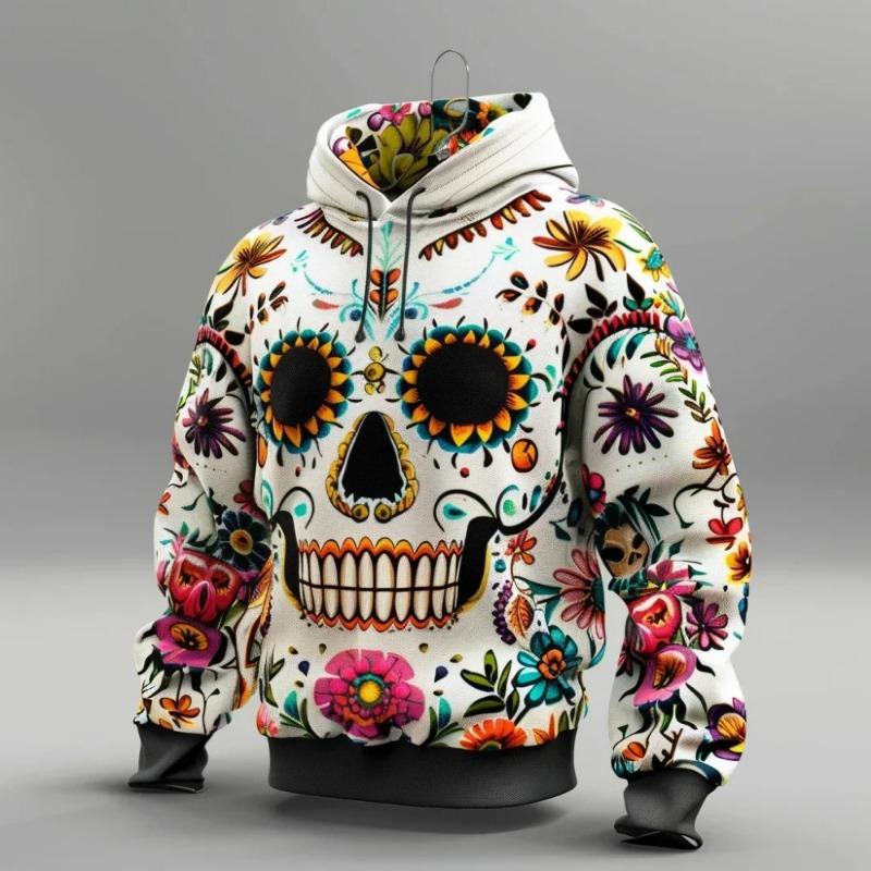 Spring And Autumn Fashion Men's Hoodies Skull Print Kids Casual Pullover Long Sleeve Sweatshirt Men's Top Clothing