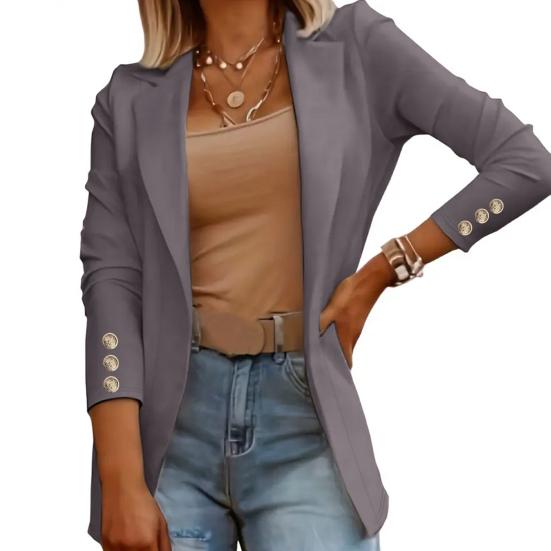 Женский костюм, пальто с лацканами, длинный рукав, открытая передняя часть, однотонное платье, пальто, деловая повседневная куртка, офисная одежда, верхняя одежда