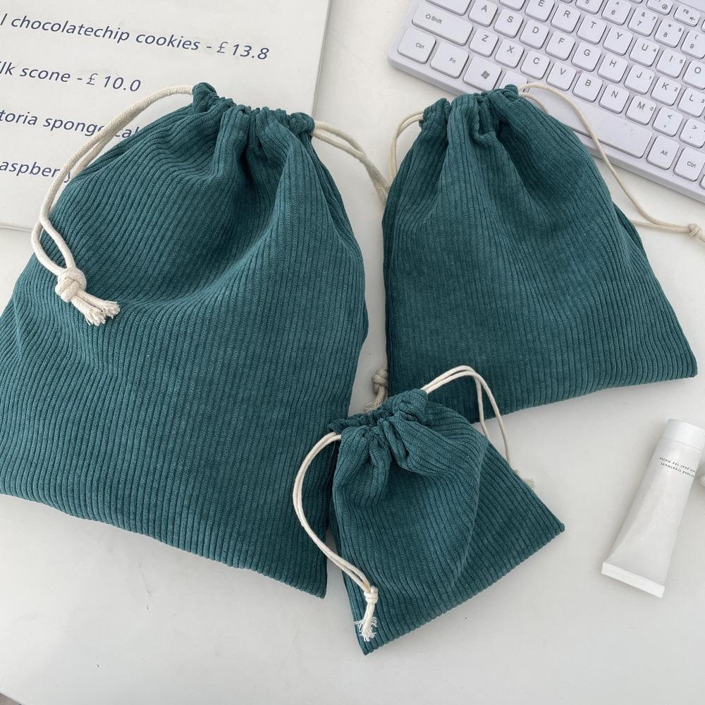 3PCS Solid Color Drawstring Cosmetic Bags Large Capacity Corduroy Gift Storage Bag Drawstring Style Durable Makeup Bag Outdoor