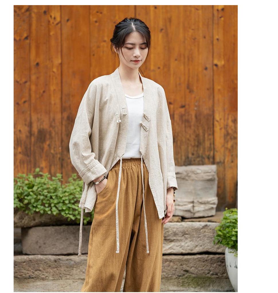 Топ в стиле дзен-ханфу из ткани рами с промытым песком – женская весенняя версия, перекрестный воротник, новый дизайн в стиле китайского чайного искусства