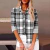Womens Relaxed Fit Long Sleeve Shirt With 3D Digital Print Plaid Casual Cotton Linen Blouse