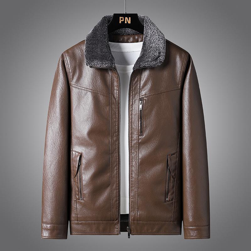 Winter Cashmere Coat Men's PU Leather Jacket Middle-aged Leather Jacket