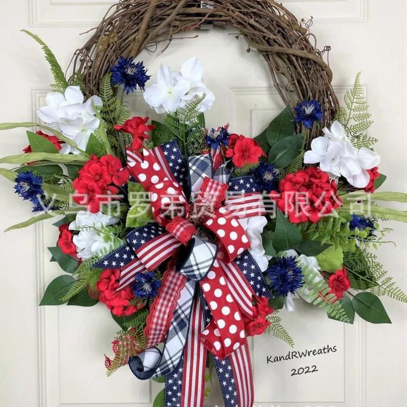 4th Of July Wreath Door Hanging Decoration With USA Flag Patriotic Party Home Outdoor Festive Display