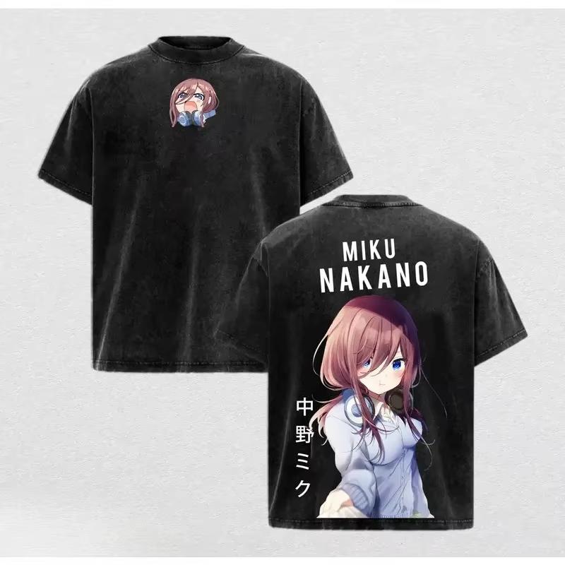 The Quintessential Quintuplets Print T Shirt Washed T-shirt Oversized Unisex Harajuku Streetwear Trendy Cotton Y2k Short Sleeves