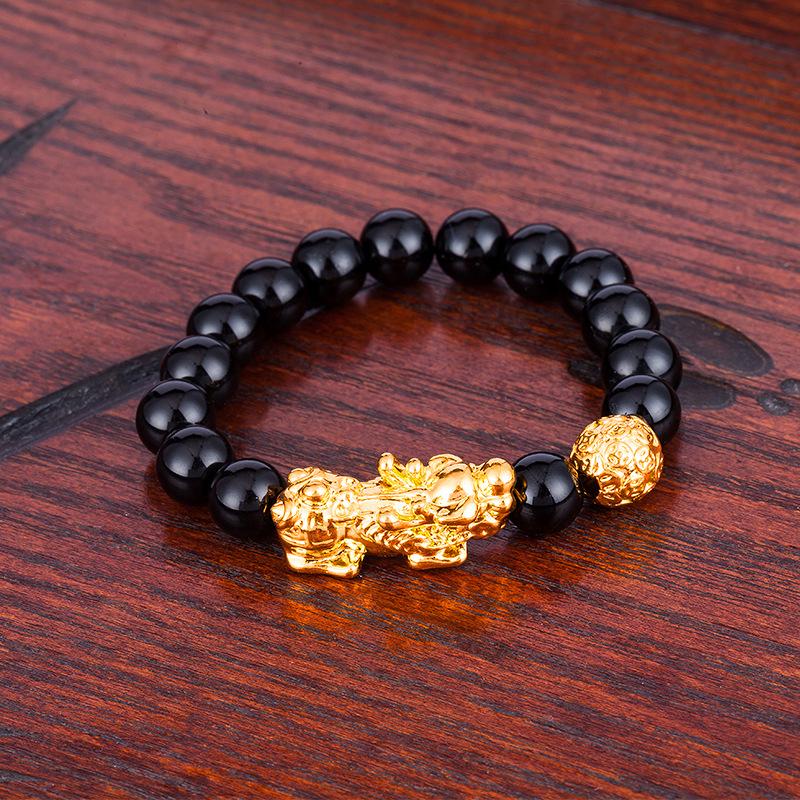 Agate Pixiu Bracelet with Mantra Beads - Gold-Plated Beaded Bracelet for Men and Women