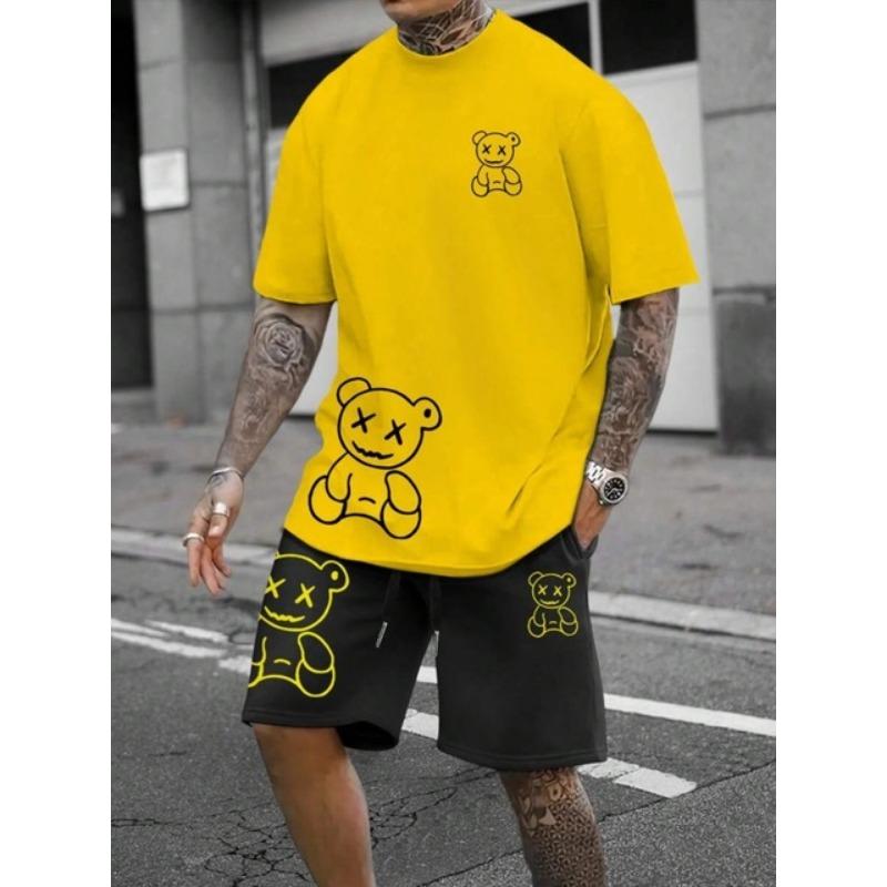 Комплект из 2 предметов уличной моды с короткими рукавами, летняя повседневная мужская футболка для спорта на открытом воздухе, мужские пляжные шорты с 3D-принтом