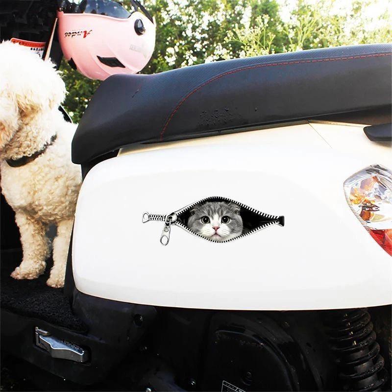 Cat Car Sticker Zipper Cat Puppet Teddy Border Collie Puppy Cute Creative Personality Pet Car Decorative Sticker 1Pc