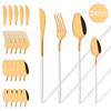 24Pcs Cutlery Sets 18/10 Stainless Steel Tableware White Gold Knife Fork Spoon Dinnerware Mirror Flatware Kitchen Silverware