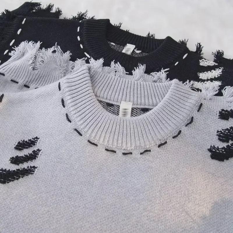 2023 Осень Мужской Уличный Потертый Необработанный Край Трикотажный Жилет Свитер