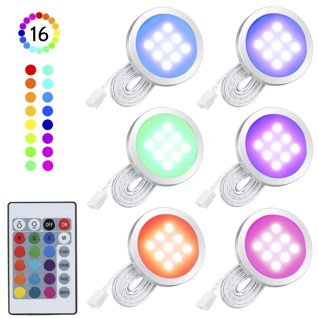 8 шт. Тонкие круглые светодиодные RGB светильники для подсветки под шкаф, комплект, SMD5050, дисковый светильник, меняющий цвет, регулируемая яркость