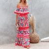 Dazzling Dress2025 European and American Spring Summer Women New off-Shoulder Print Long Big Hemline Dress
