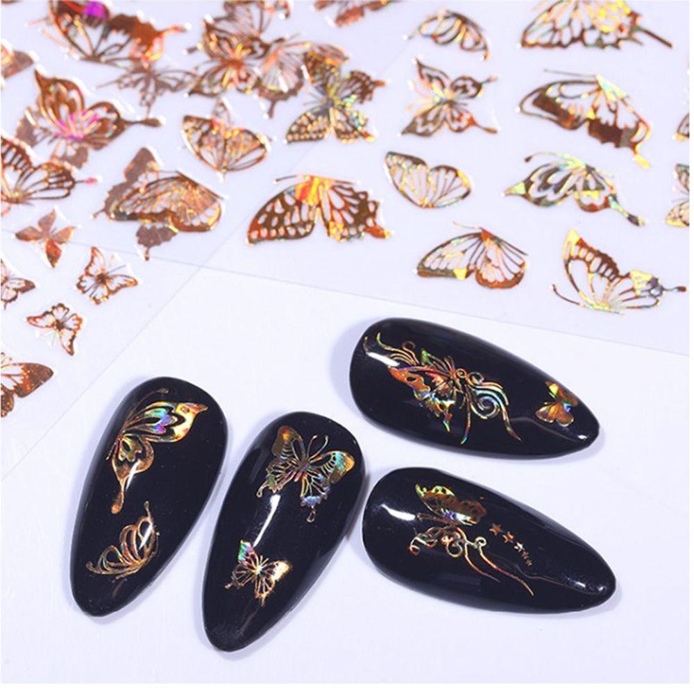 Hot Nail Decals Gold Silver DIY Nail Stickers 3D Butterfly Adhesive Holographic