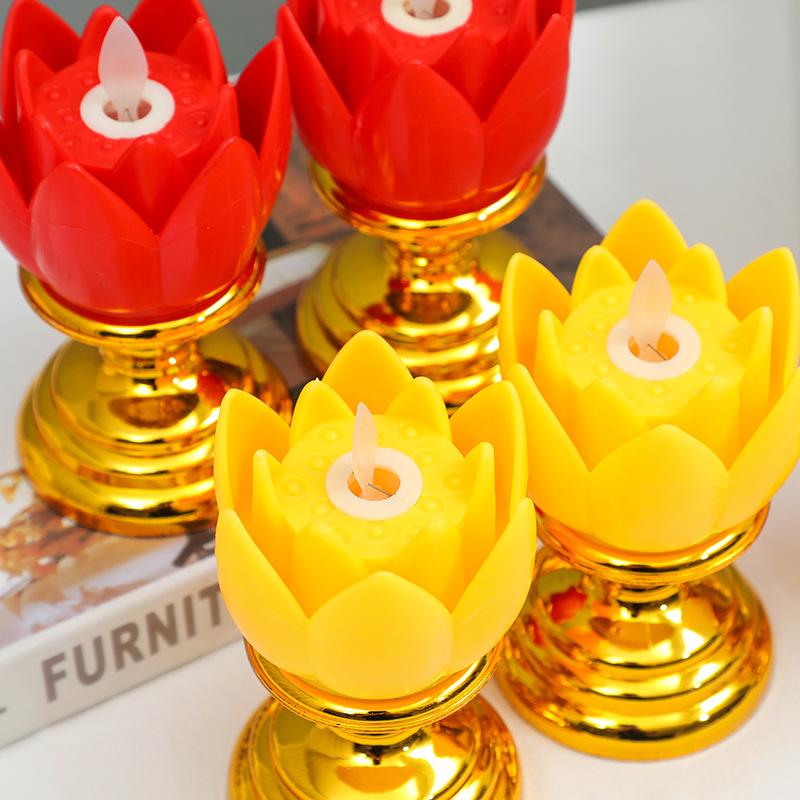 2-Pack Temple Flameless LED Lotus Candle with Base Safe and Smokeless Electronic Candle for Party Buddha-karya Festival