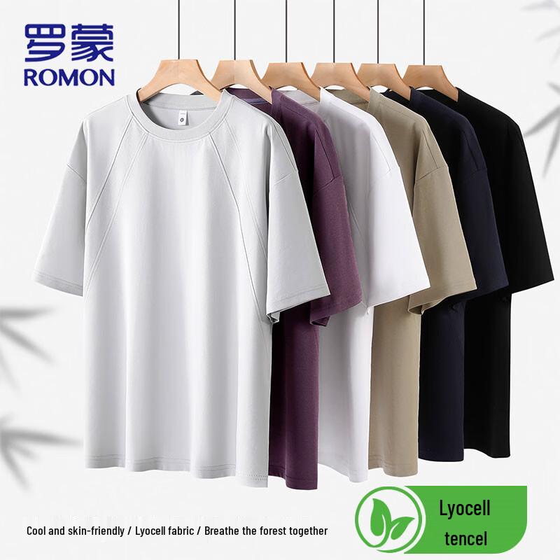 ROMON Men's Ice-Feel Lyocell & Cotton Short-Sleeve T-Shirt