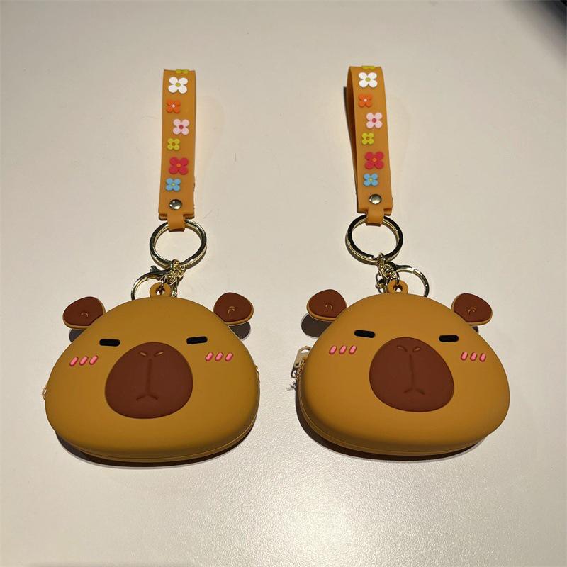 Cute Silicone Earphone Storage Bag Cartoon Capybara Coin Purse Girls Wallet Bags Pendant With Wrist Strap Keychain