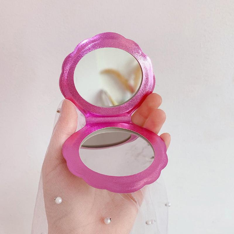 Sea Shell Shape Compact Cosmetic Mirror Pu Leather Double Sided Makeup Magnifier