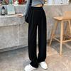 Women Suit Pants Straight Wide Leg Loose High Waist Solid Color Formal OL Commute Full Length Fasten Tape Adjustable Waist Lady Formal Trousers