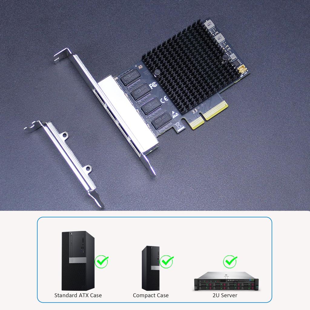 GLOTRENDS LE8245 (A3) Сетевая карта 2,5 Гбит/с, 4 порта, NIC 25001000100 Мбит/с, LAN-порты RJ45 (Соединение PCI-Express X4)