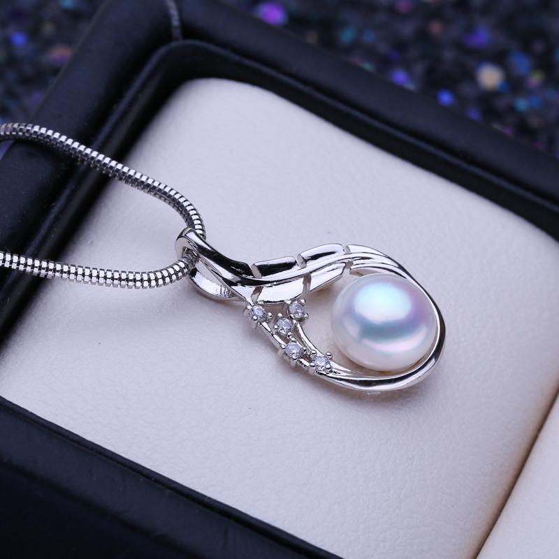 LSOOYH 8-9mm Single Pearl Freshwater Cultured Pearl Pendant Silver Color Dainty Necklaces Jewelry Gift For Women