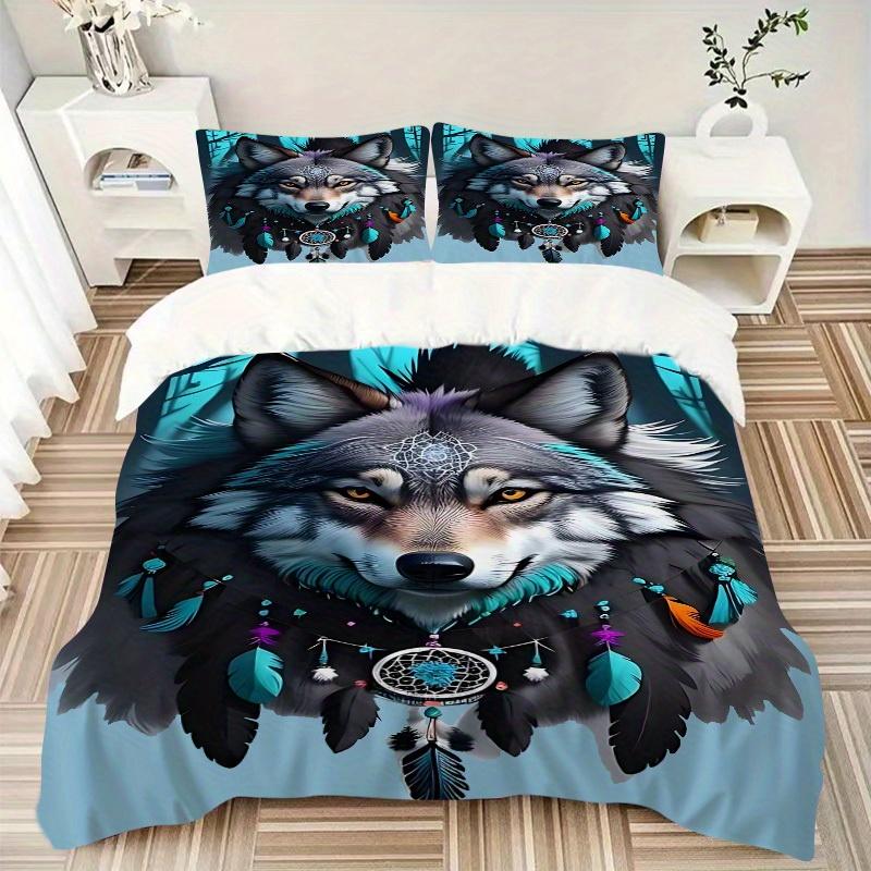 3pcs set Wolf Dreamcatcher 1 Quilt Cover + 2 Pillowcases, All Seasons Bedroom Setting, Perfect for Home and Dorm Decor a183