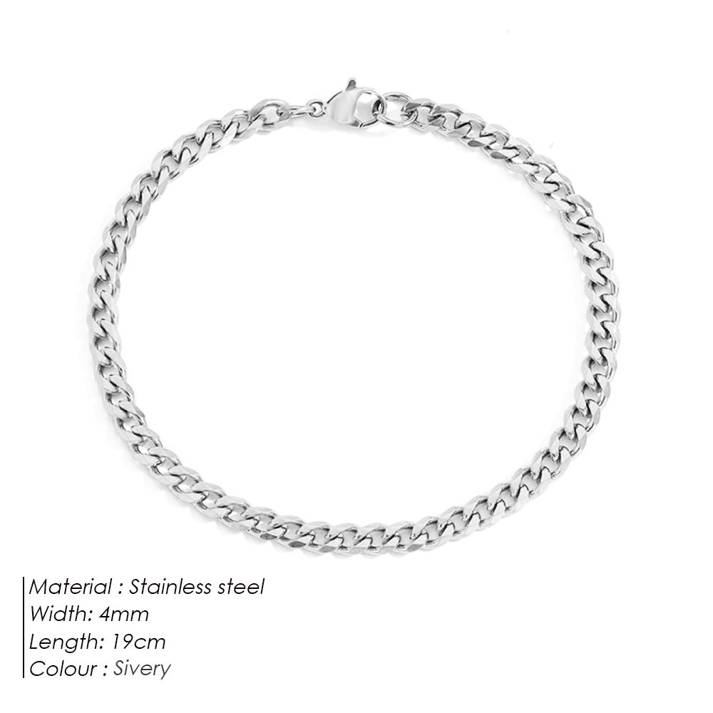 EMANCO Silver Color Bracelets Men Bracelet Classic Stainless Steel 4MM/6MM/8MM Trendy Punk Charms Cuban Chain Bracelets