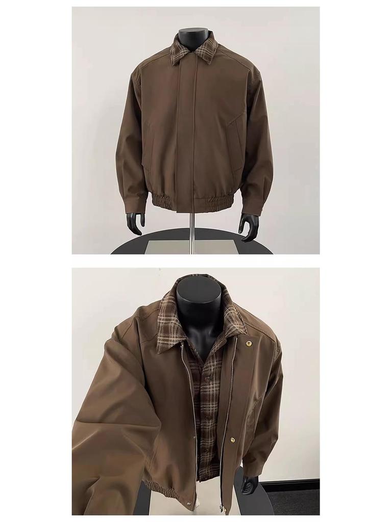 American Streetwear Trendy Patchwork Color Block Couple Autumn Padded Lapel Jacket