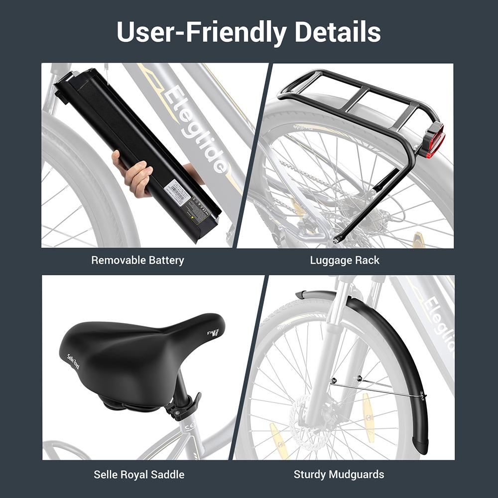 Велосипед для треккинга Eleglide C1 ST с двигателем Mid-Drive мощностью 250 Вт, колесами 27,5 дюймов, аккумулятором емкостью 522 Вт·ч, запасом хода 150 км