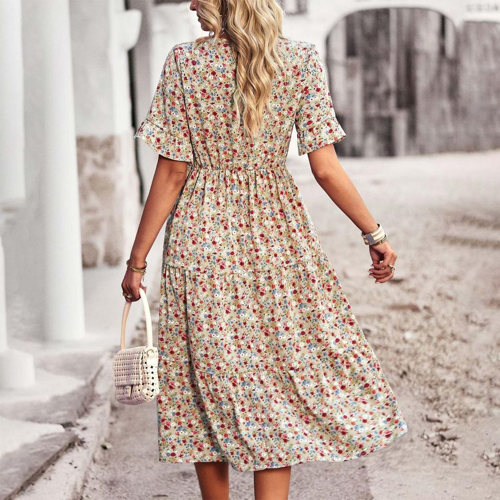 Модное и сексуальное женское элегантное платье с v-образным вырезом, летние платья с короткими рукавами