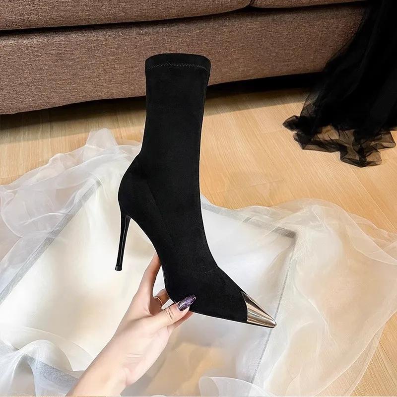 Fashion Hot Sale Elegant Sexy Sock Boots Women's Knitting Stretch High Heel Ankle Boots Fashion Spring Autumn Shoes