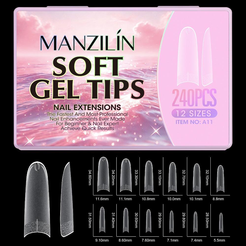 240Pcs Full Cover Soft Gel X Nail Tips Semi-frosted Texture Press on Nails French Manicure Tool