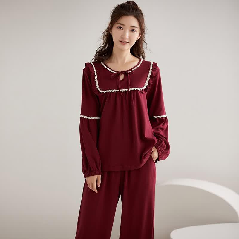 Fenteng Women's Pure Cotton Festive Red Loungewear Set