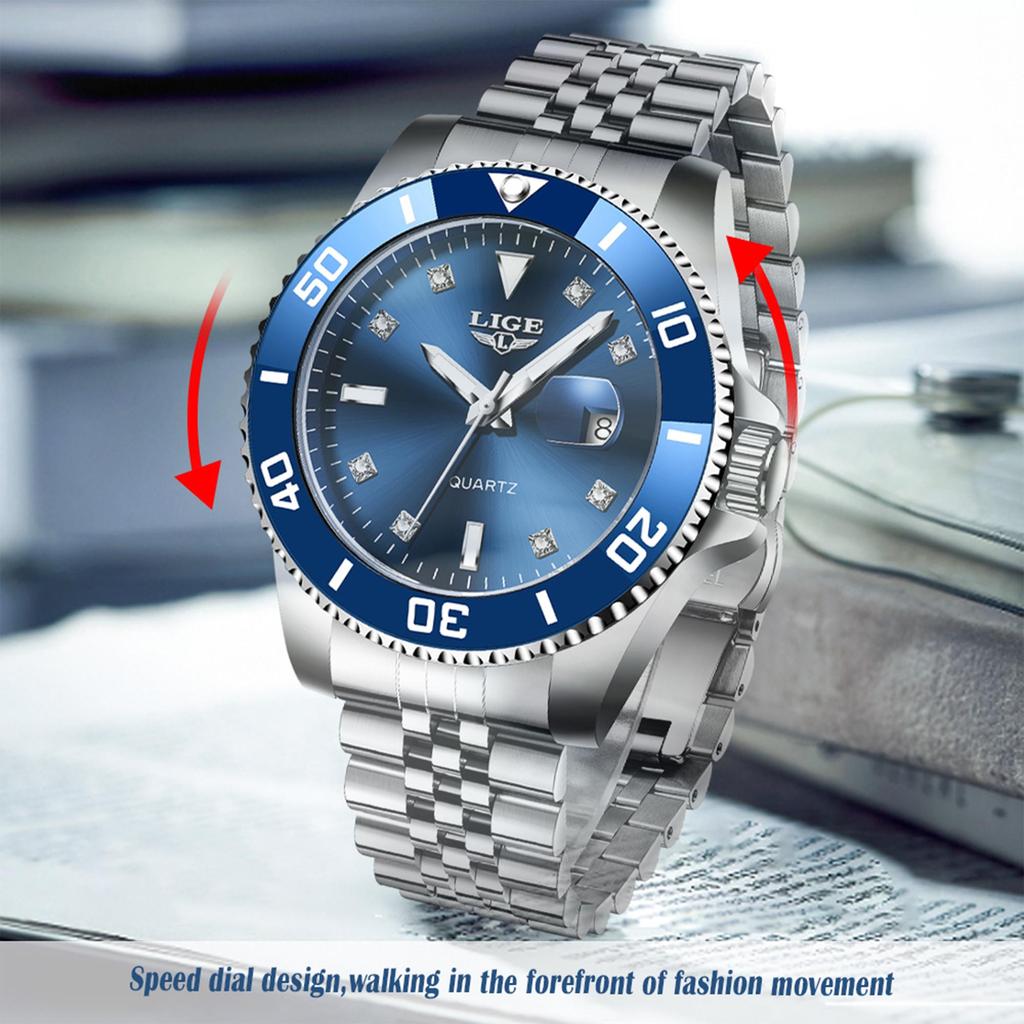 LIGE Новые лучшие брендовые роскошные мужские часы модные водонепроницаемые спортивные кварцевые часы с датой