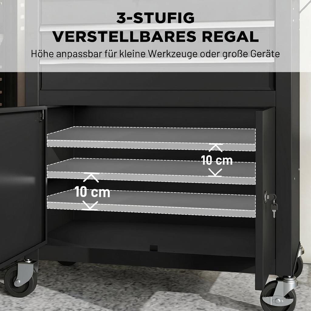 Tool Cabinet Tool Box On Wheels With Pegboard 3 Drawers For Garage And Workshop Black