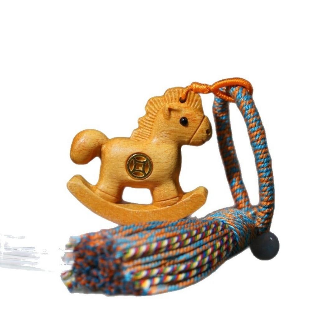Wooden Mobile Phone Chain Traditional Zodiac Key Ring Neck Pendant Horse Pendant Year of The Horse