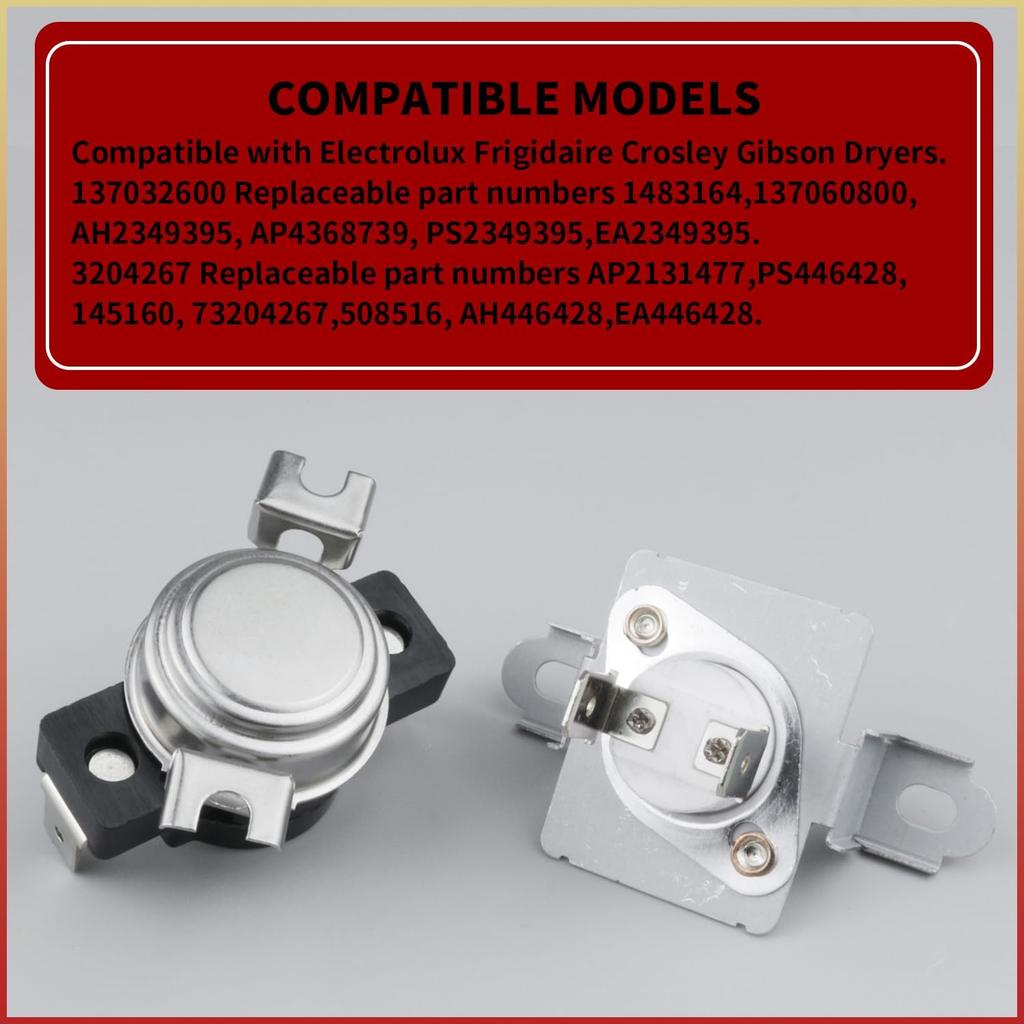 137032600 Термоограничитель сушилки 3204267 Запасная часть: Термостат сушилки, Совместим с сушилками Electrolux Frigidaire, Заменяет PS2349395