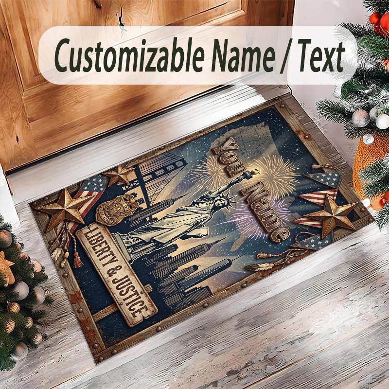 American Patriotic Theme Crystal Velvet Rug Personalized Custom Name Text Soft Floor Mat Home Decor