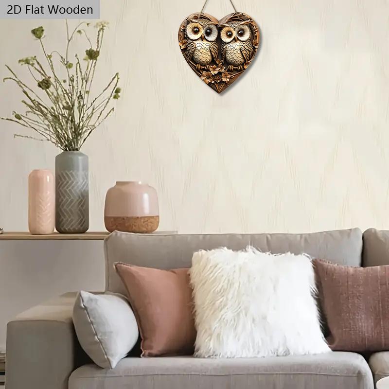 Vintage Couple Owl Wooden Sign with Heart-shaped, Love Ornament for Front Door Wall Hanging Decor, Ideal Home Ornament
