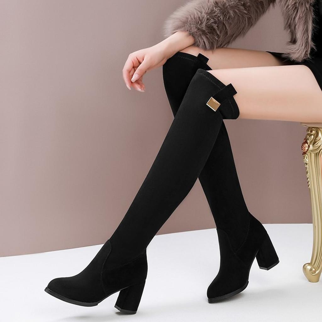 Womens Long Boots High Heel Long Boots Women'S Knee High Boots Autumn And Winter Heels Long Tube Thin Thick Thigh High Boots