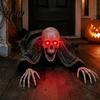 Realistic Cemetery Props Halloween Breaking Ground Skeleton, Giant Glowing Skull Yard Prop with Interactive Spooky Display Poseable Arms, Outdoor Lawn