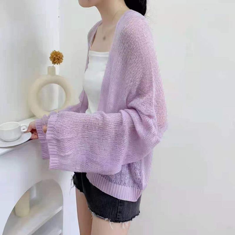 Женский кардиган, ленивый, свободный, повседневный, летний, вязаный, однотонный