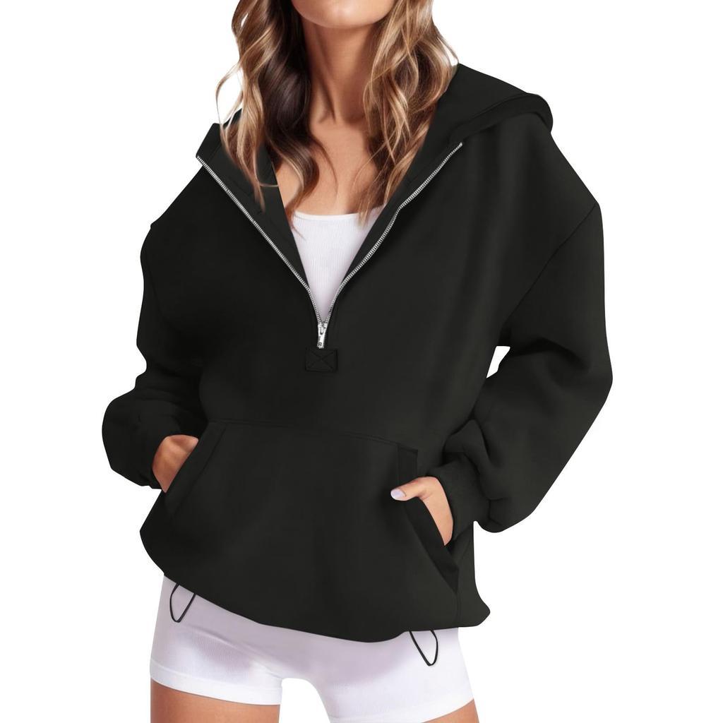 Women's Loose Comfortable Casual Fashionable Solid Color Hooded Zipper Drawstring Sweatshirt