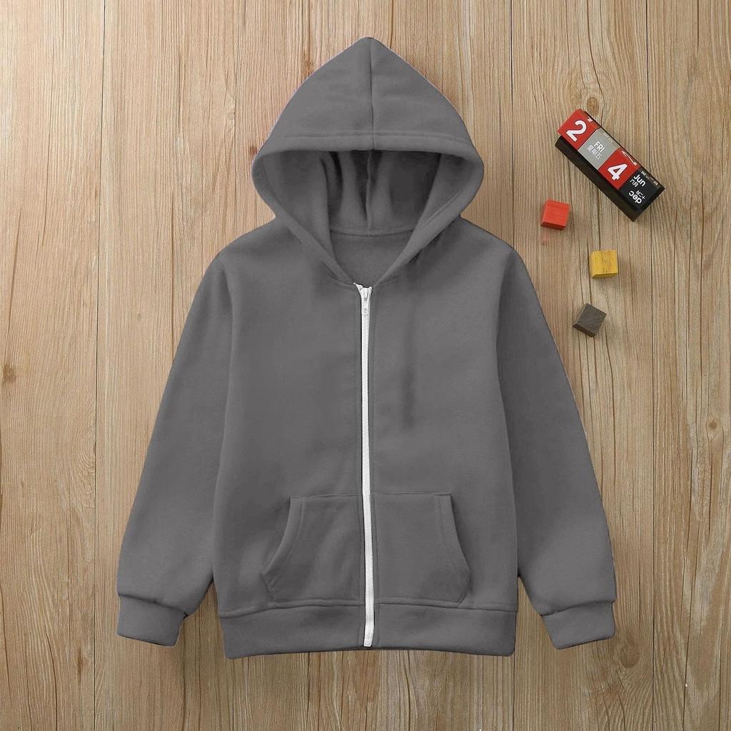 Boys Girls Children's Zip Up Hoodie Loose Solid Color Hooded Sports Shirt Sweatshirt Jacket Coats With Pocket