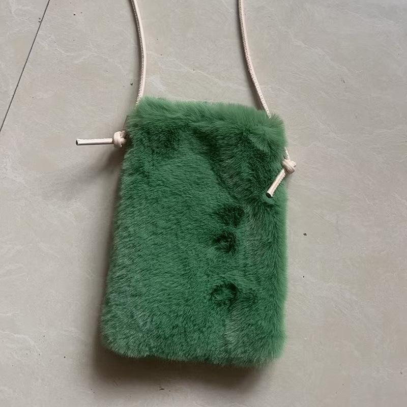 Женская плюшевая сумка для мобильного телефона, мини-сумка через плечо, дорожная сумка для покупок, зимняя диагональная сумка для монет, помады и наушников