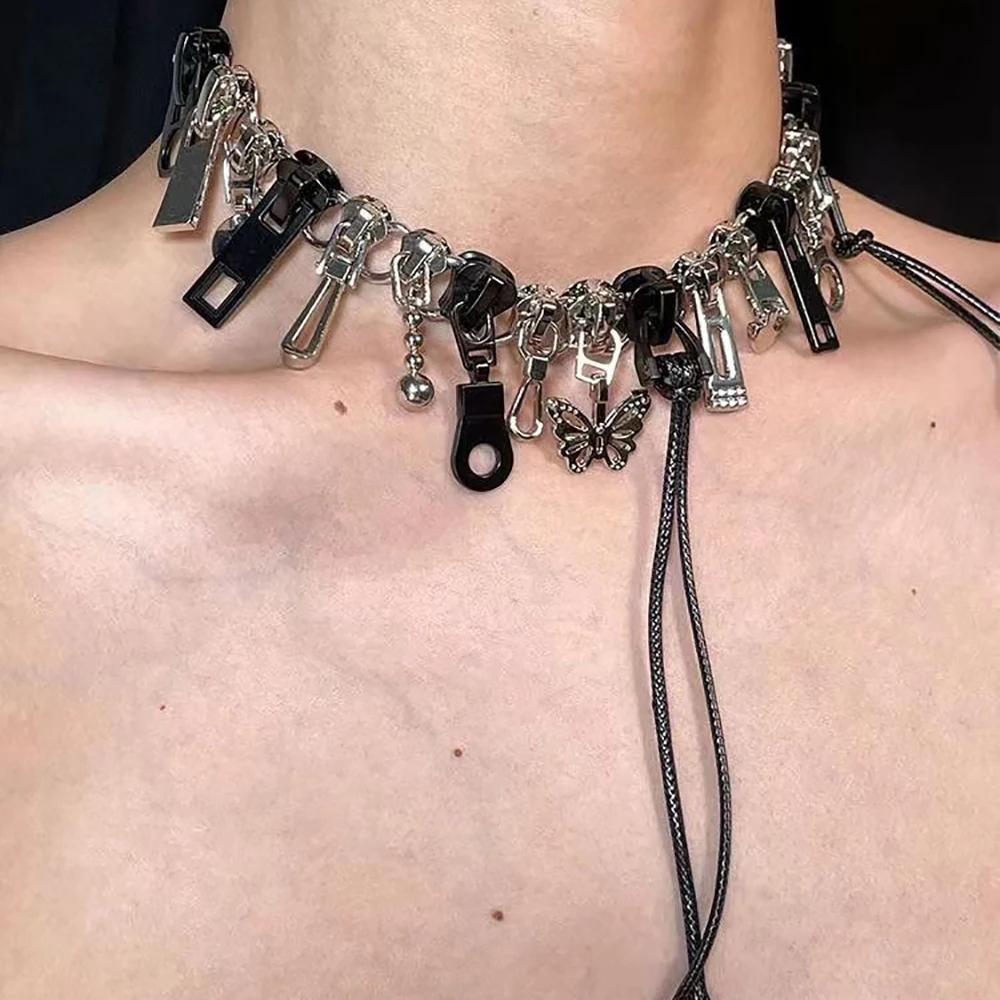 Cyber Punk Zipper Bracelet Fringe Chain Head Y2k Hip Hop Choker Men's Women's Fashion Trend Personality Jewelry Gift