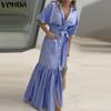 VONDA Женские элегантные полосатые платья-рубашки с коротким рукавом