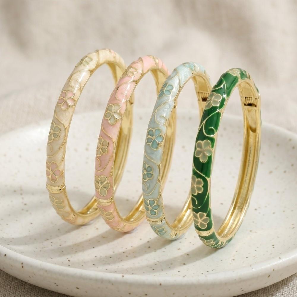 Traditional Vintage Cloisonne Bangle Colorful Women's Hand Bracelet Flower Leaf Bangle Girls