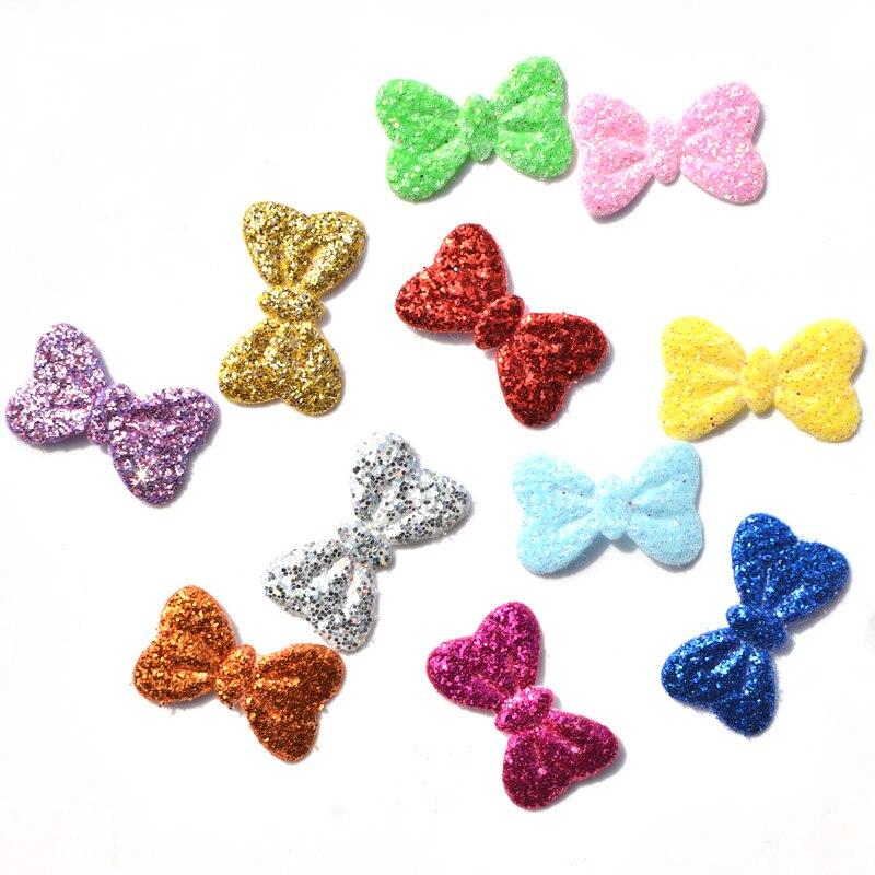 100Pcs Mixed Colors Glitter Nonwoven Bowknot Felt Fabric Patch DIY Cloth Appliques/Craft Wedding Decoration