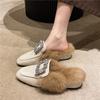 Baotou Outer Slippers Women's Autumn New Fashion Square Head Thick Heel Leather One-character Slippers
