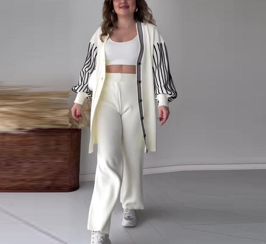 В наличии 2025 Осень/Зима Европейская и Американская Мода Полосатый Повседневный Ленивый Стиль Комплект